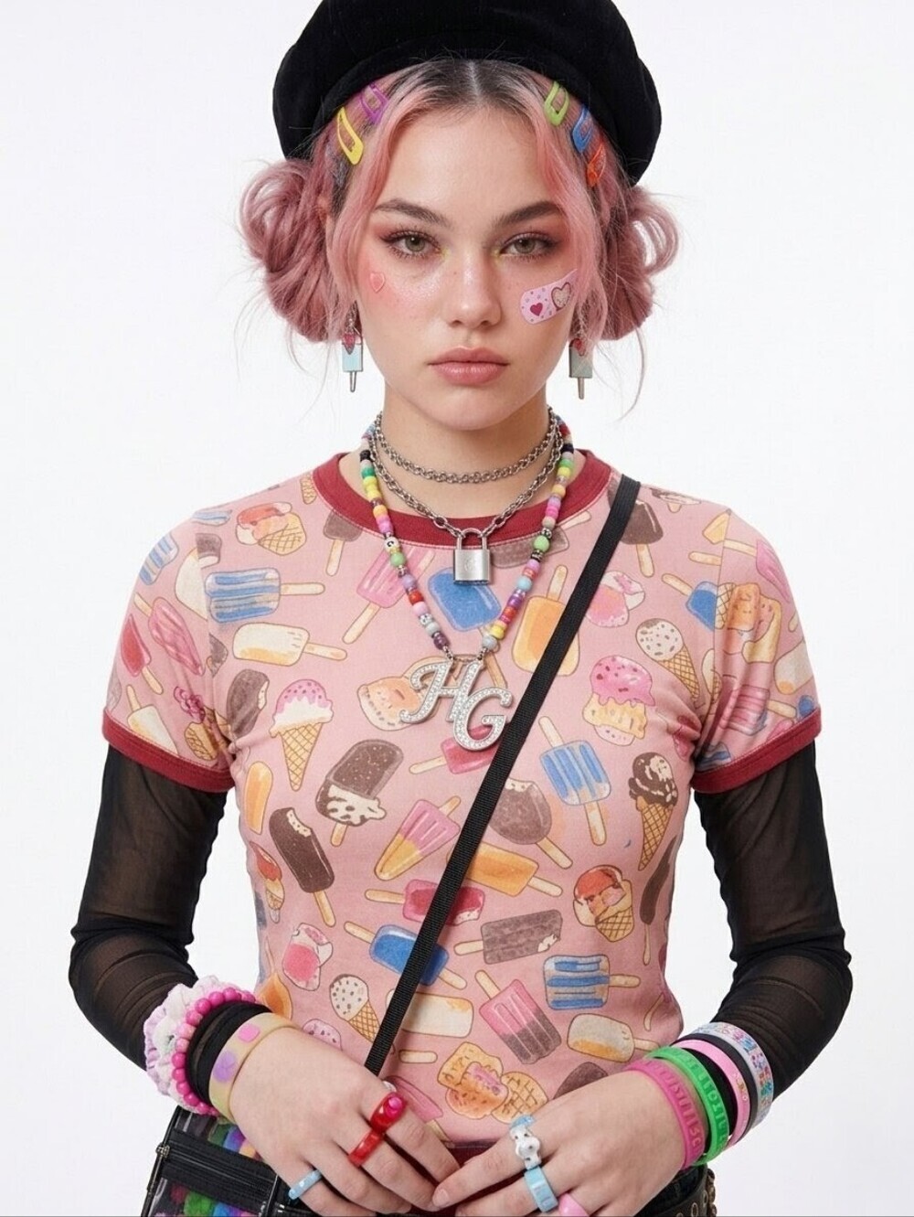 Hysteric Glamour Ice Cream All Over Print Shirt Pink Free Size Used Good Tee